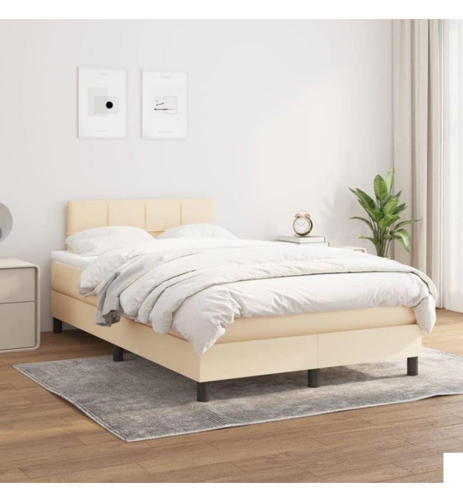 Lit à sommier tapissier avec matelas Crème 120x200 cm Tissu