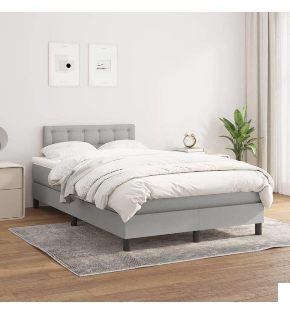 Lit à sommier tapissier avec matelas Gris clair 120x200cm Tissu