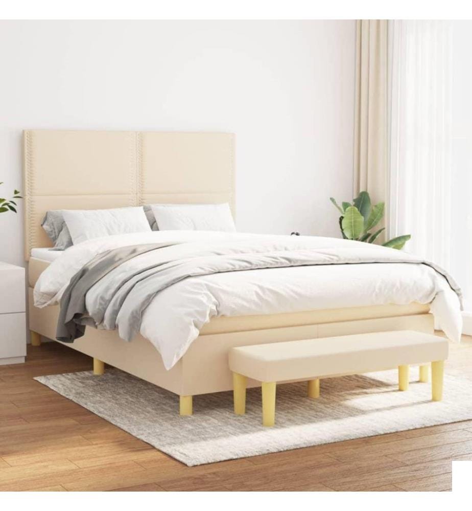 Lit à sommier tapissier avec matelas Crème 140x200 cm Tissu