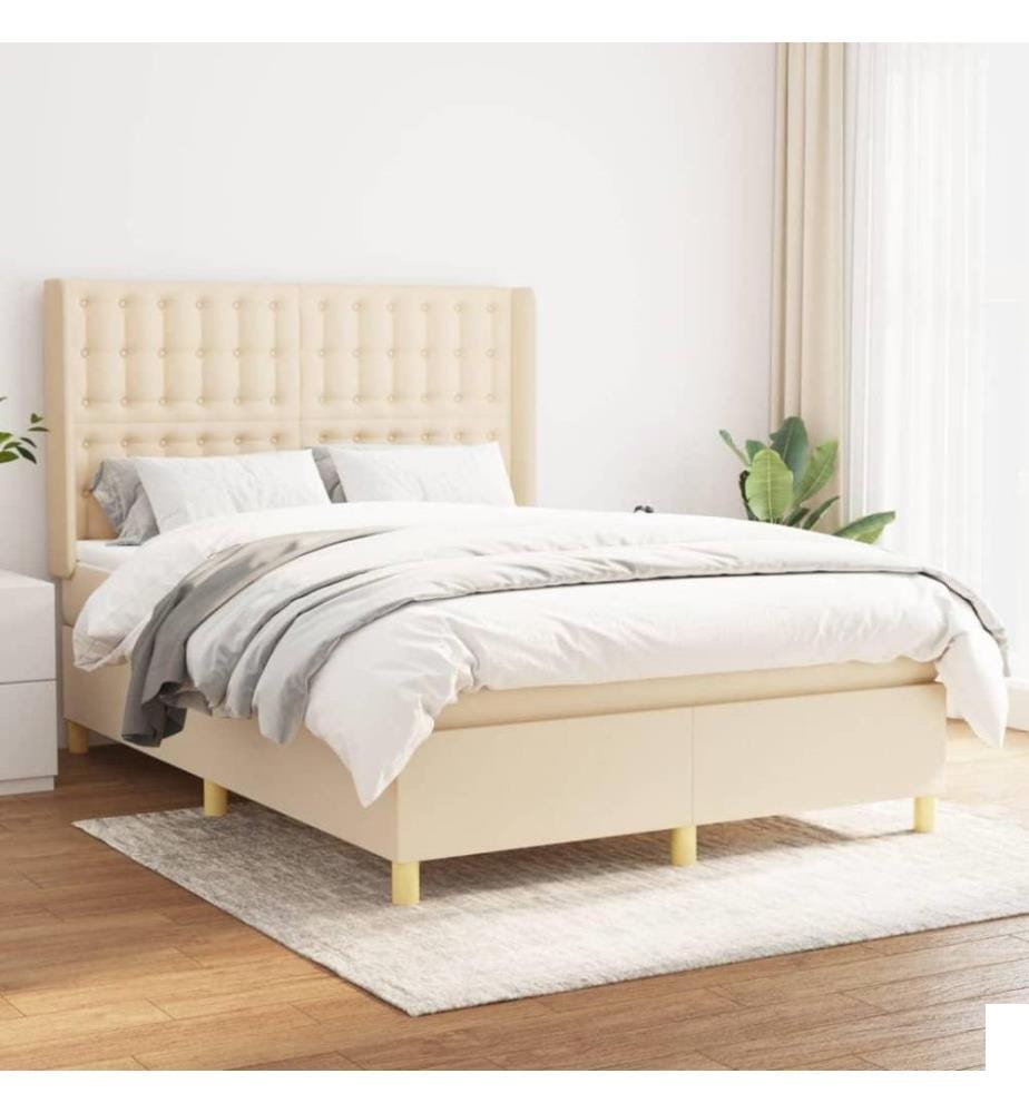 Lit à sommier tapissier avec matelas Crème 140x190 cm Tissu