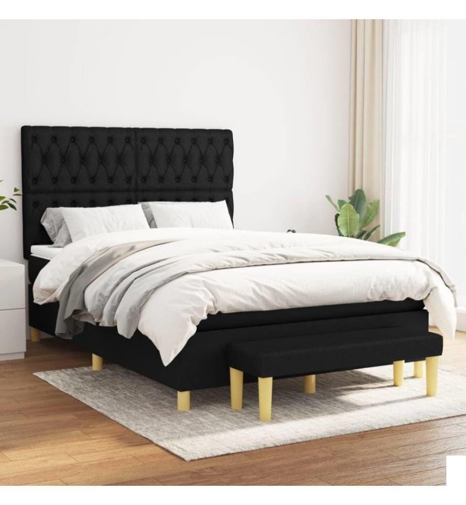 Lit à sommier tapissier avec matelas Noir 140x200 cm Tissu
