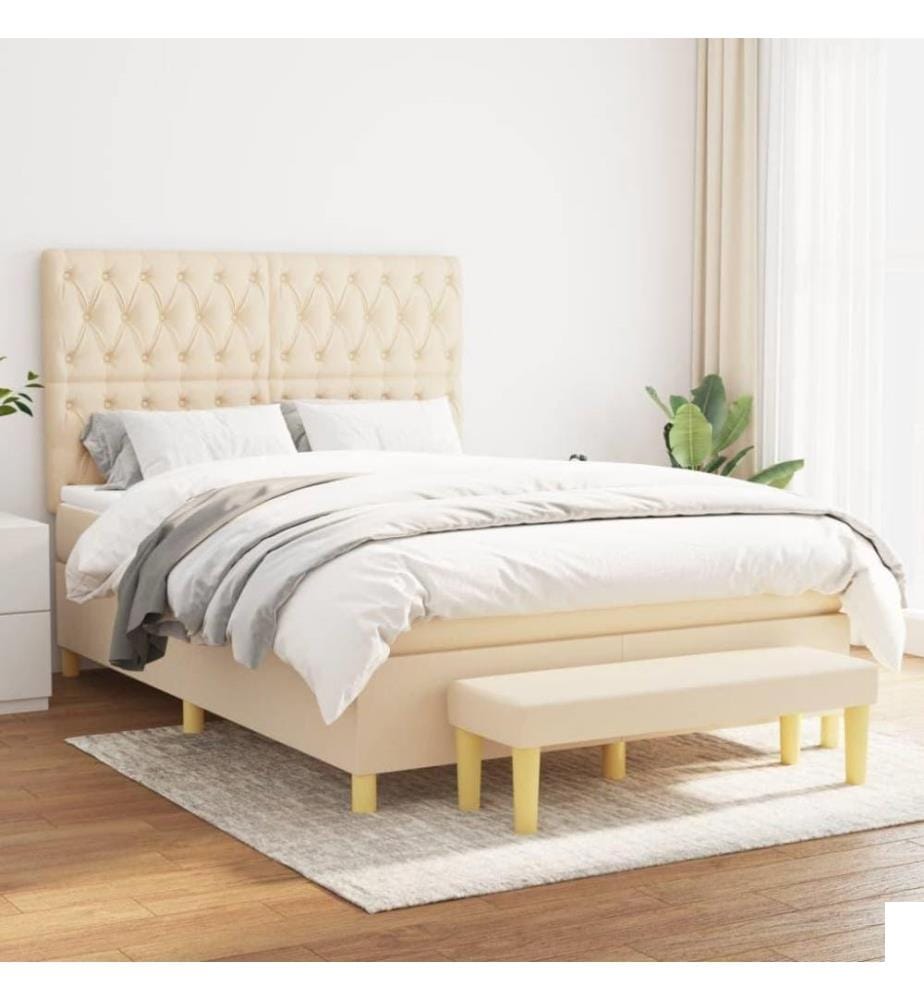 Lit à sommier tapissier avec matelas Crème 140x190 cm Tissu