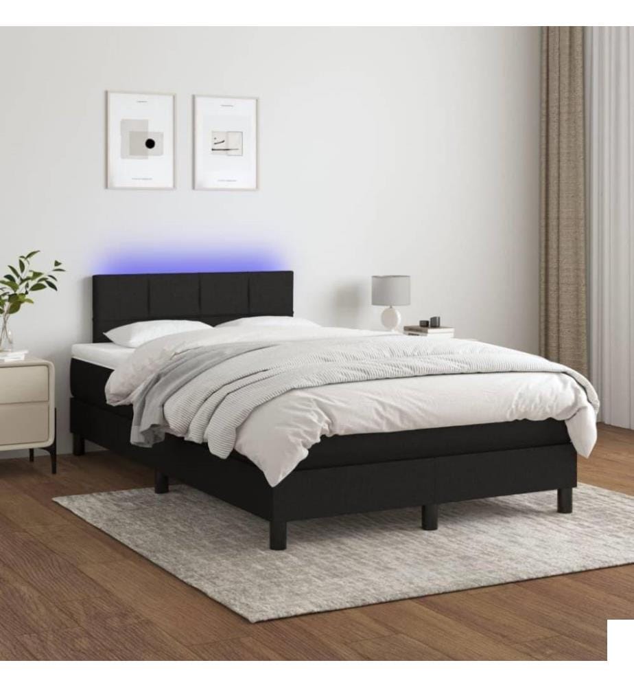 Sommier tapissier avec matelas et LED Noir 120 x 200 cm Tissu