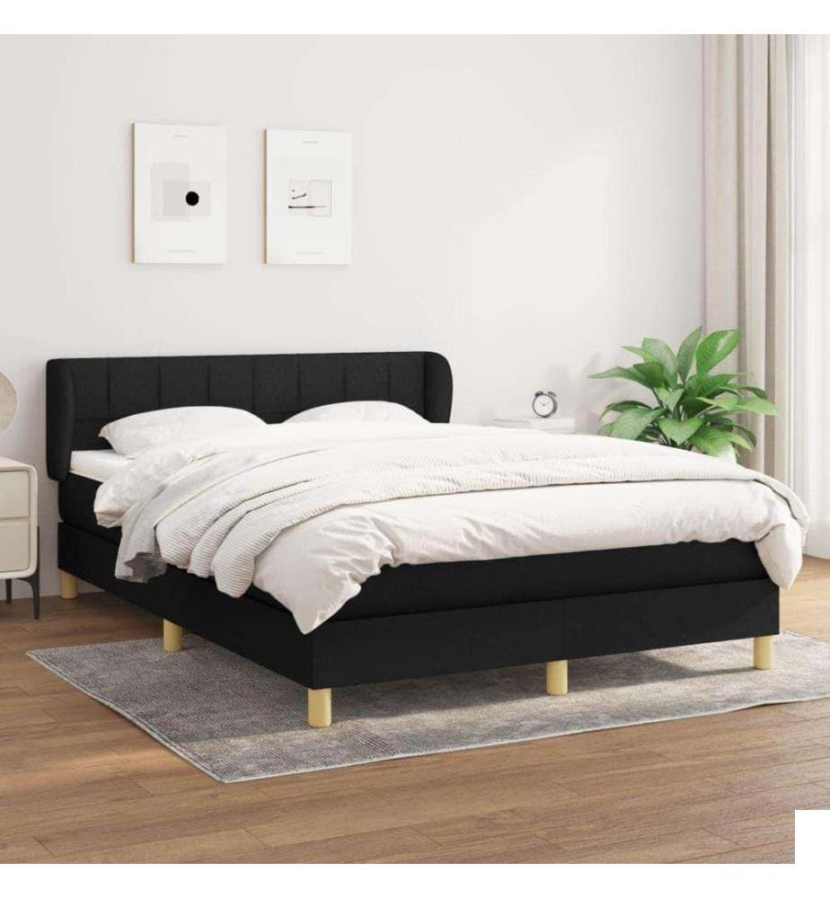 Lit à sommier tapissier avec matelas Noir 140x190 cm Tissu