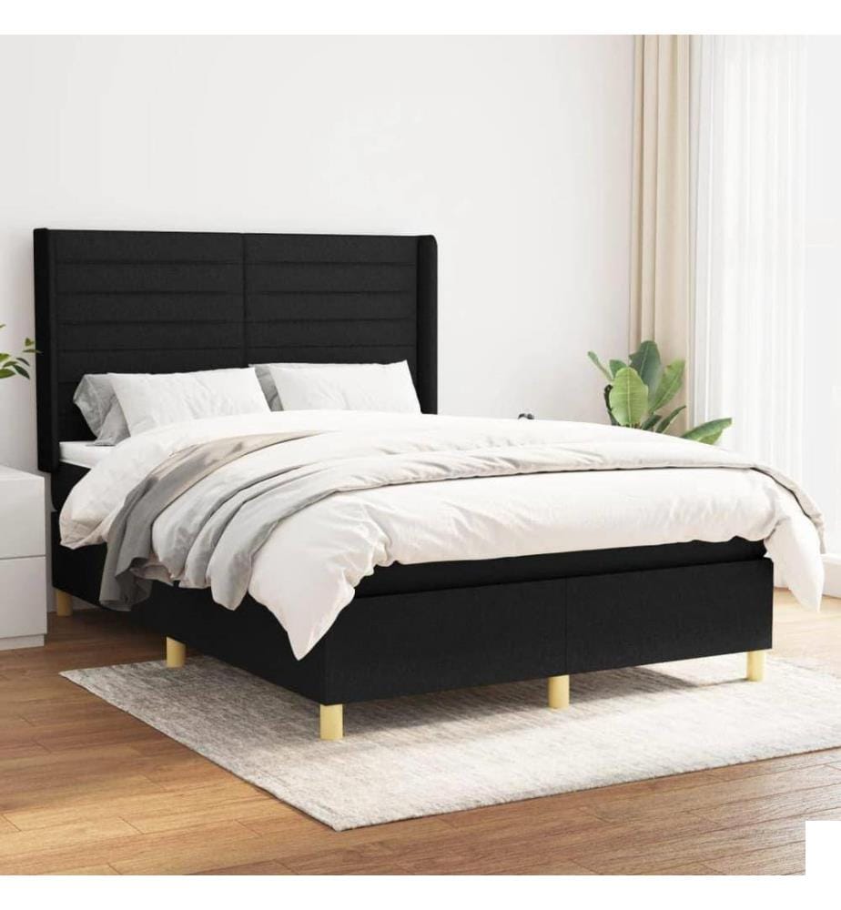 Lit à sommier tapissier avec matelas Noir 140x200 cm Tissu
