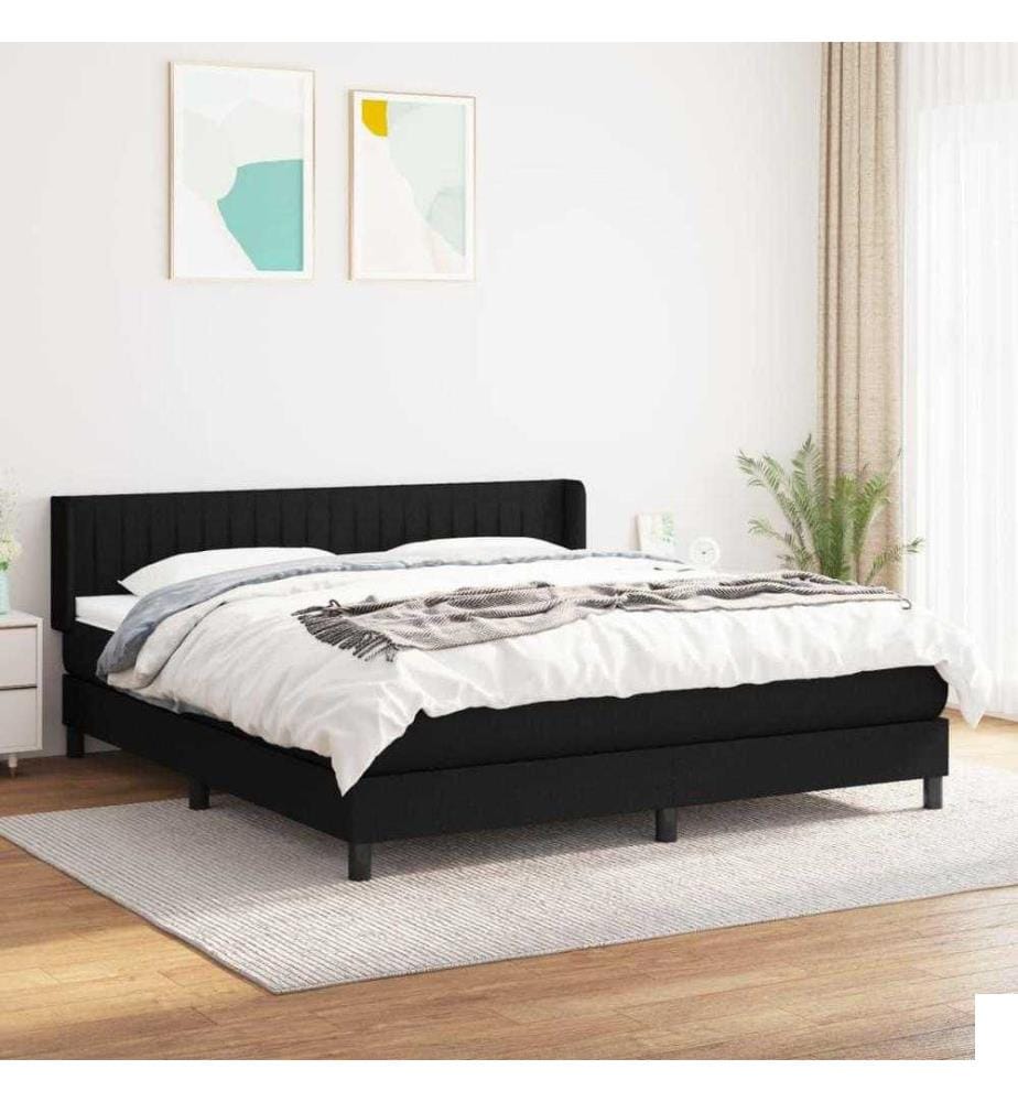 Lit à sommier tapissier avec matelas Noir 180x200 cm Tissu