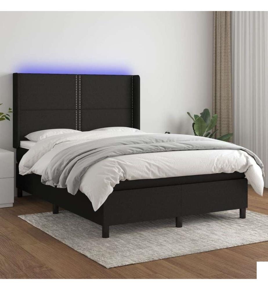 Sommier à lattes de lit matelas LED Noir 140x200 cm Tissu