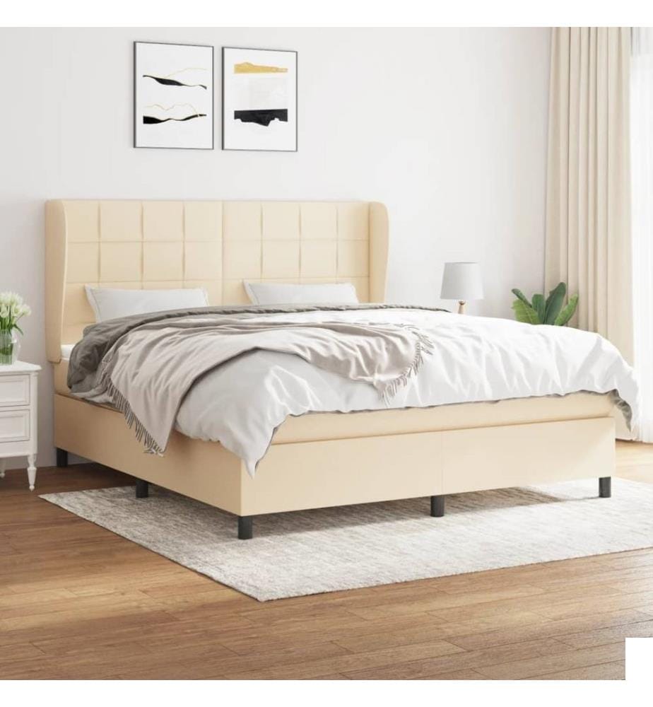 Sommier à lattes de lit avec matelas Crème 180x200 cm Tissu