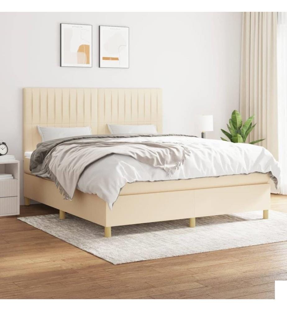 Sommier à lattes de lit avec matelas Crème 180x200 cm Tissu