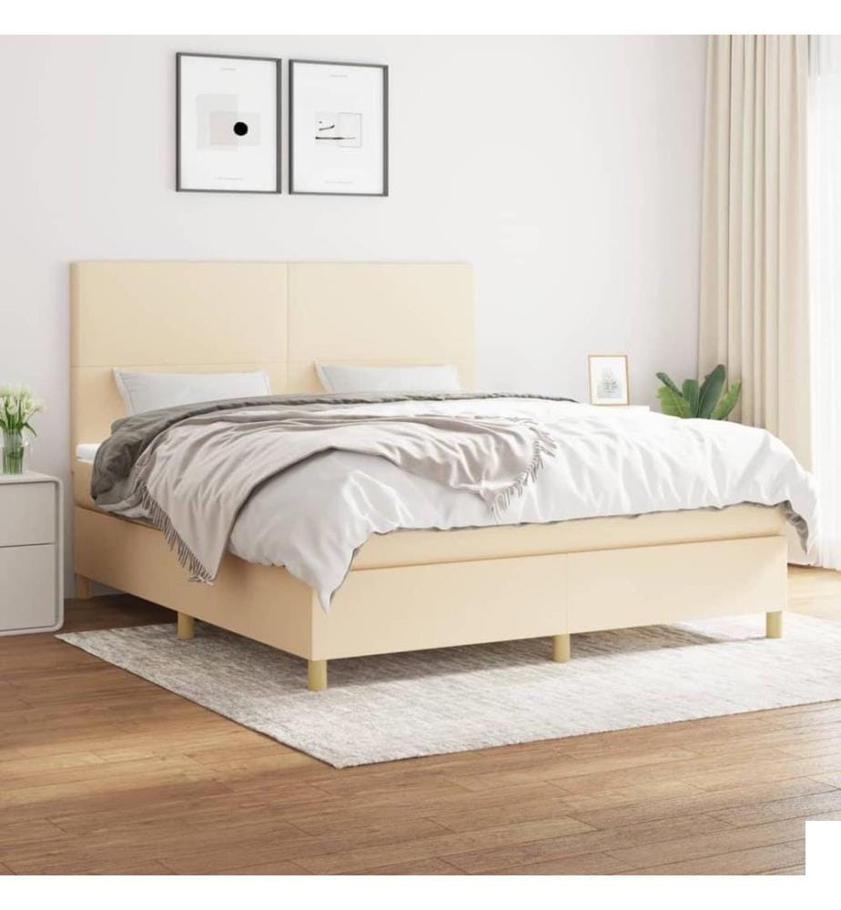 Sommier à lattes de lit avec matelas Crème 180x200 cm Tissu