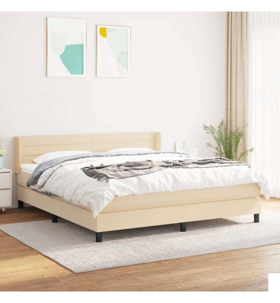 Sommier à lattes de lit avec matelas Crème 180x200 cm Tissu