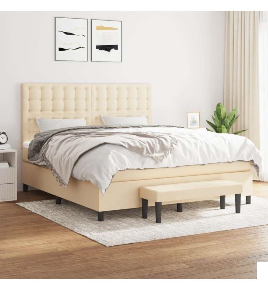 Sommier à lattes de lit avec matelas Crème 160x200 cm Tissu