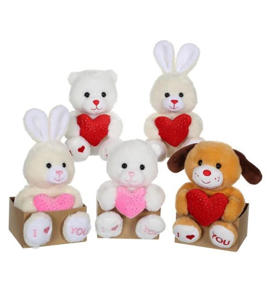 GIPSY - Peluche 14cm avec coeur ass., Lapin, ours, chien - Coloris Aléatoire