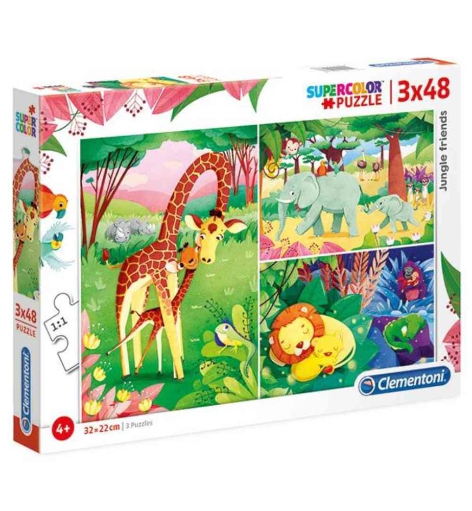 CLEMENTONI - Puzzle jungle friends 3x48 pcs., 3 differentes Motifs, 32 x 22cm