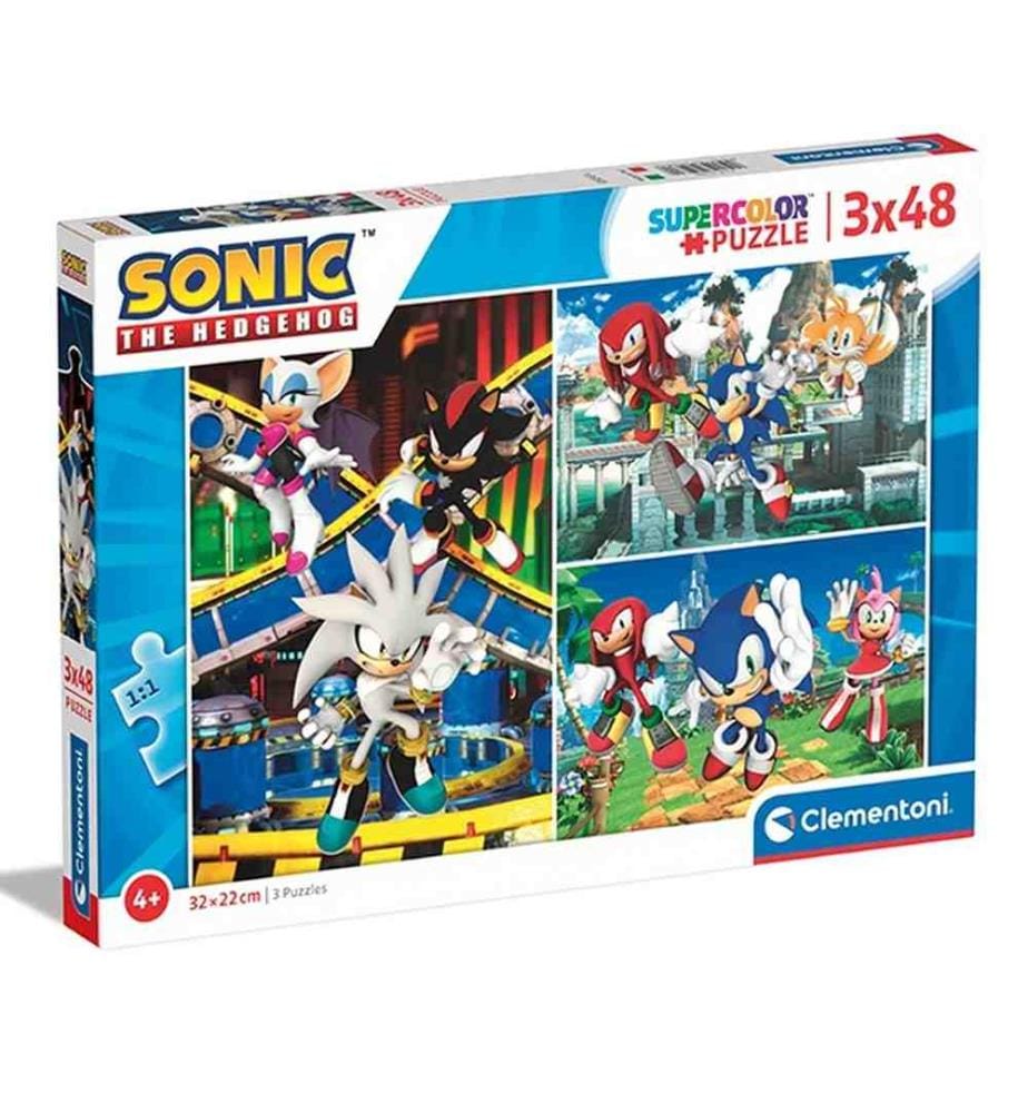 CLEMENTONI - Puzzle Sonic 3x48 pcs., 3 differentes Motifs, 32 x 22cm