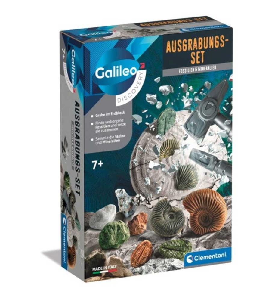 CLEMENTONI - Ausgrabungsset Fossilien & Mineralien, seulement en allemand
