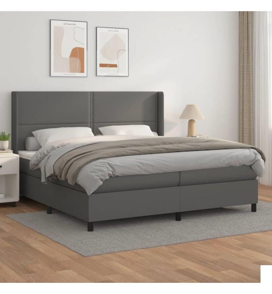 Lit à sommier tapissier avec matelas Gris 200x200 cm Similicuir