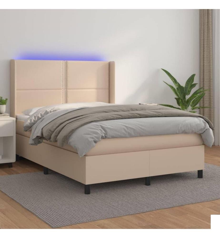 Sommier tapissier matelas LED Cappuccino 140x200 cm Similicuir