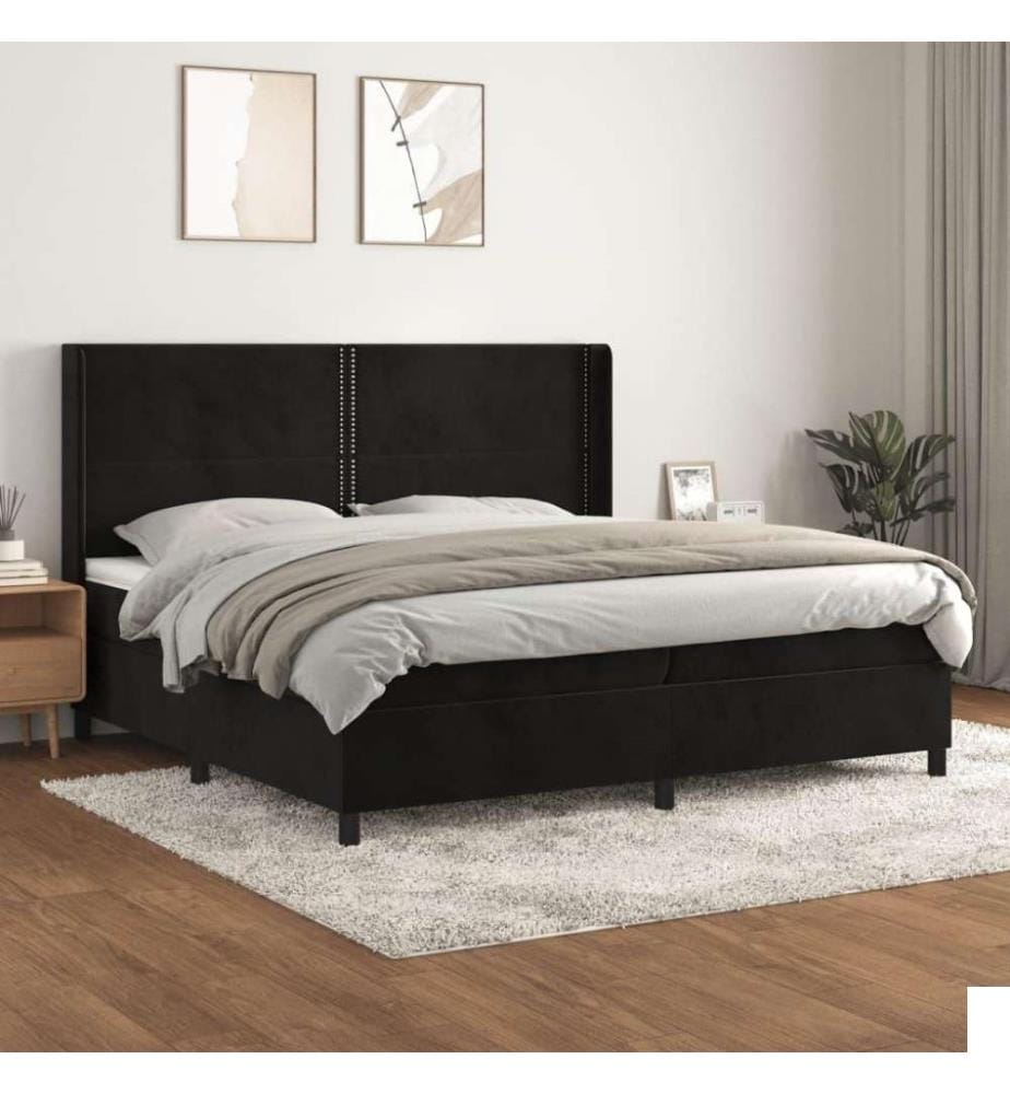 Lit à sommier tapissier et matelas Noir 200x200 cm Velours