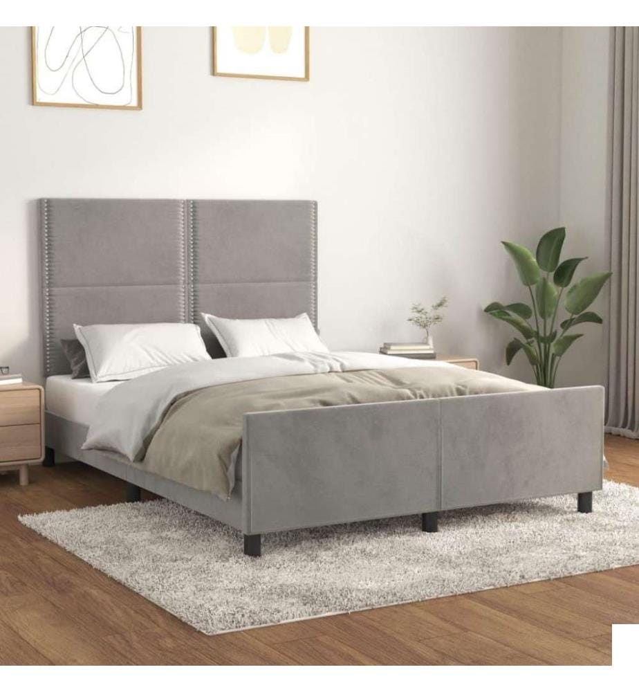 Cadre de lit avec tête de lit Gris clair 140x190 cm Velours