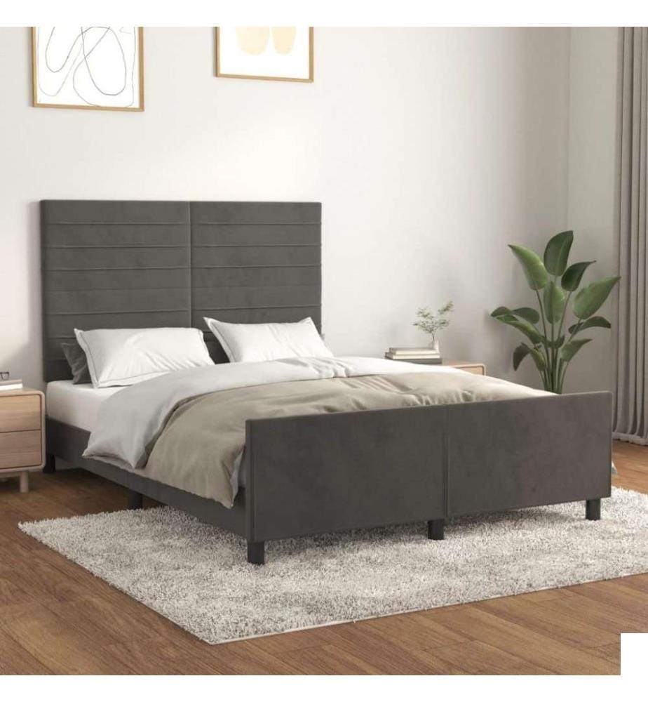 Cadre de lit avec tête de lit Gris foncé 140x190 cm Velours