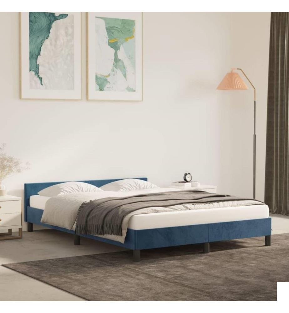 Cadre de lit avec tête de lit Bleu foncé 140x200 cm Velours