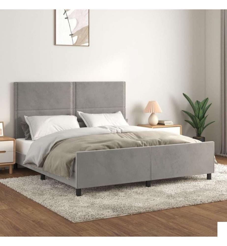 Cadre de lit avec tête de lit Gris clair 160x200 cm Velours