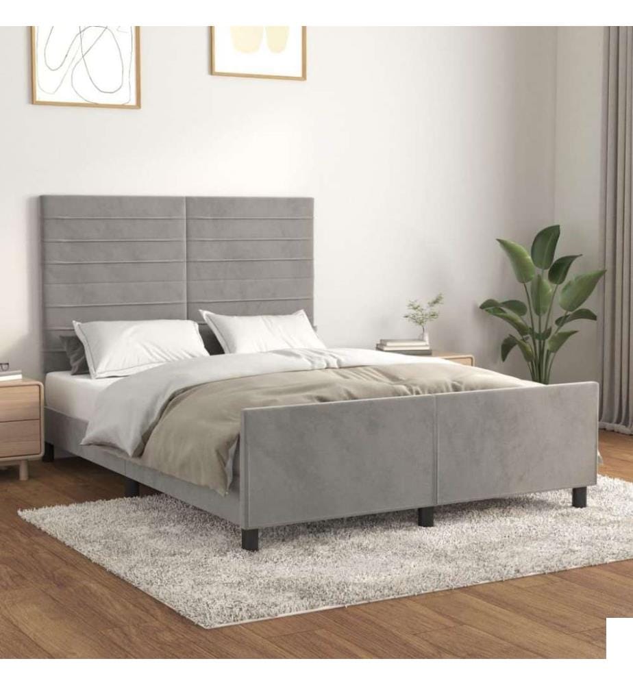 Cadre de lit avec tête de lit Gris clair 140x190 cm Velours