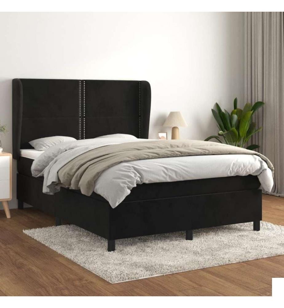 Lit à sommier tapissier avec matelas Noir 140x200 cm Velours