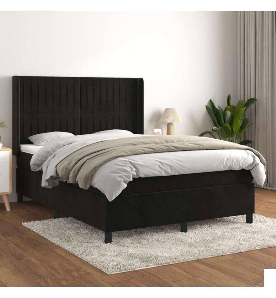 Lit à sommier tapissier avec matelas Noir 140x190 cm Velours