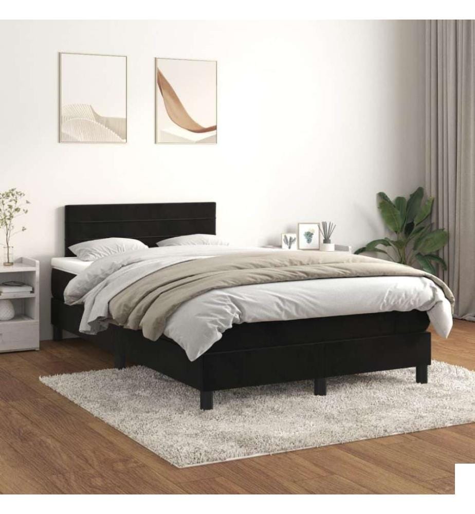 Lit à sommier tapissier avec matelas Noir 120x200 cm Velours