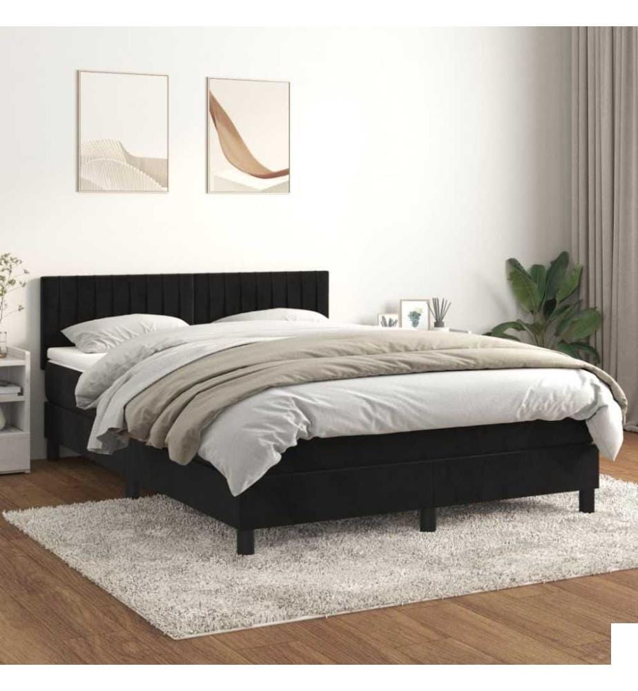 Lit à sommier tapissier avec matelas Noir 140x200 cm Velours