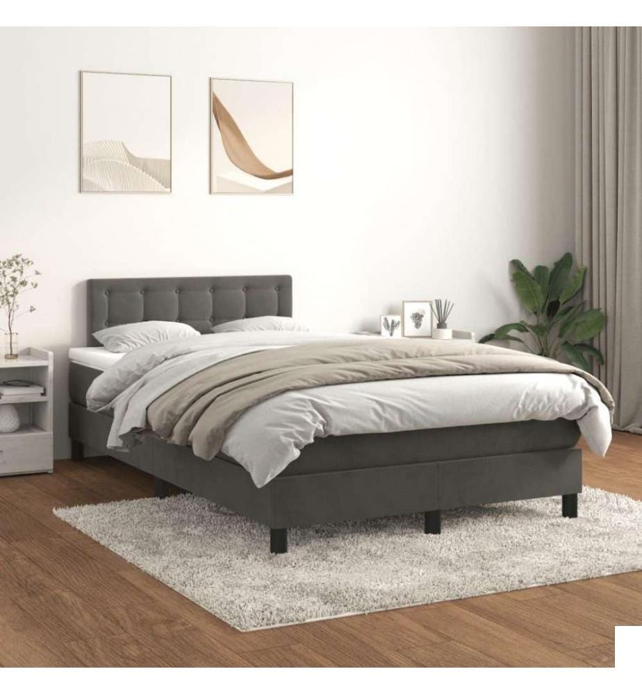 Lit à sommier tapissier et matelas Gris foncé 120x200cm Velours