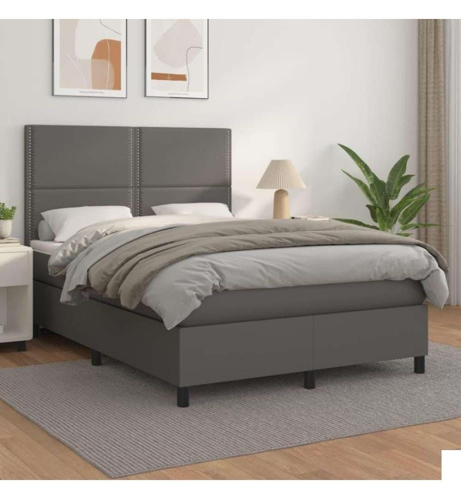 Lit à sommier tapissier avec matelas Gris 140x200 cm Similicuir