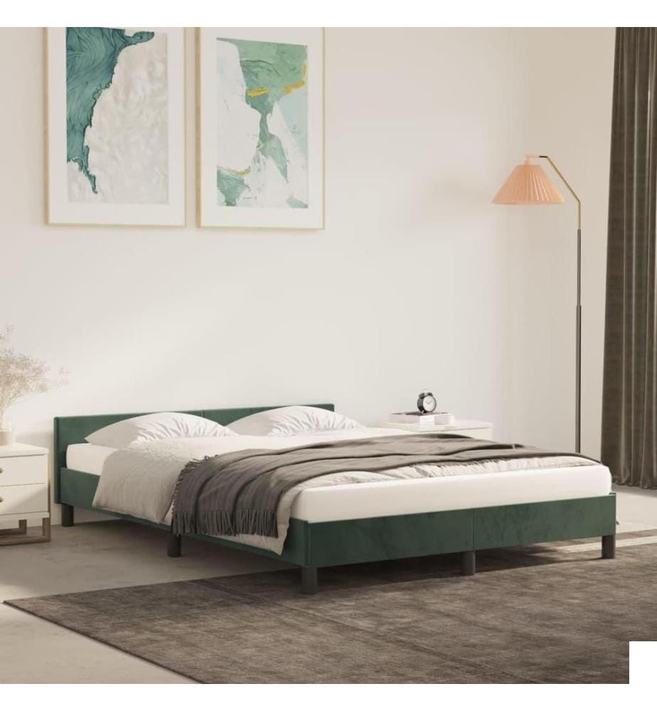 Cadre de lit avec tête de lit Vert foncé 140x190 cm Velours