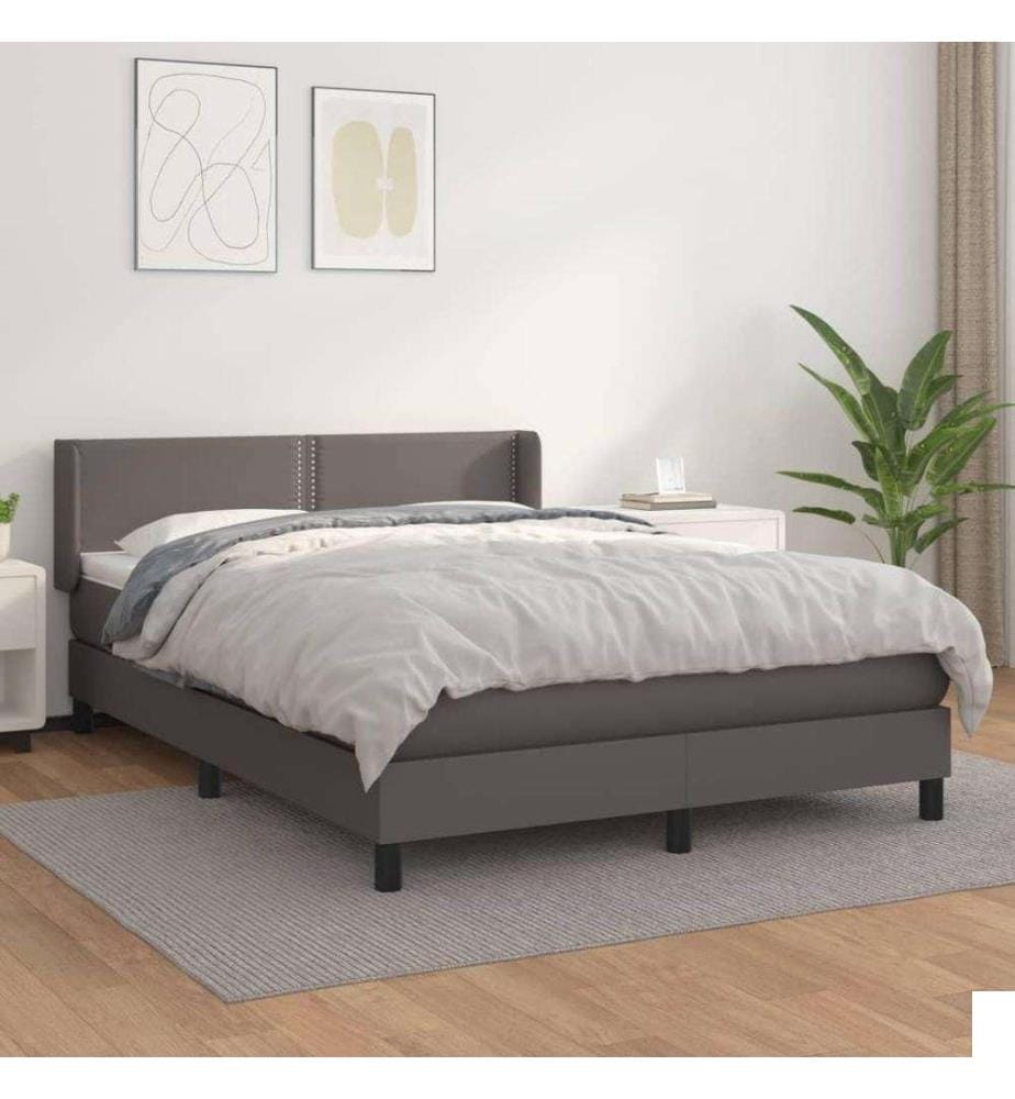 Lit à sommier tapissier avec matelas Gris 140x190 cm Similicuir