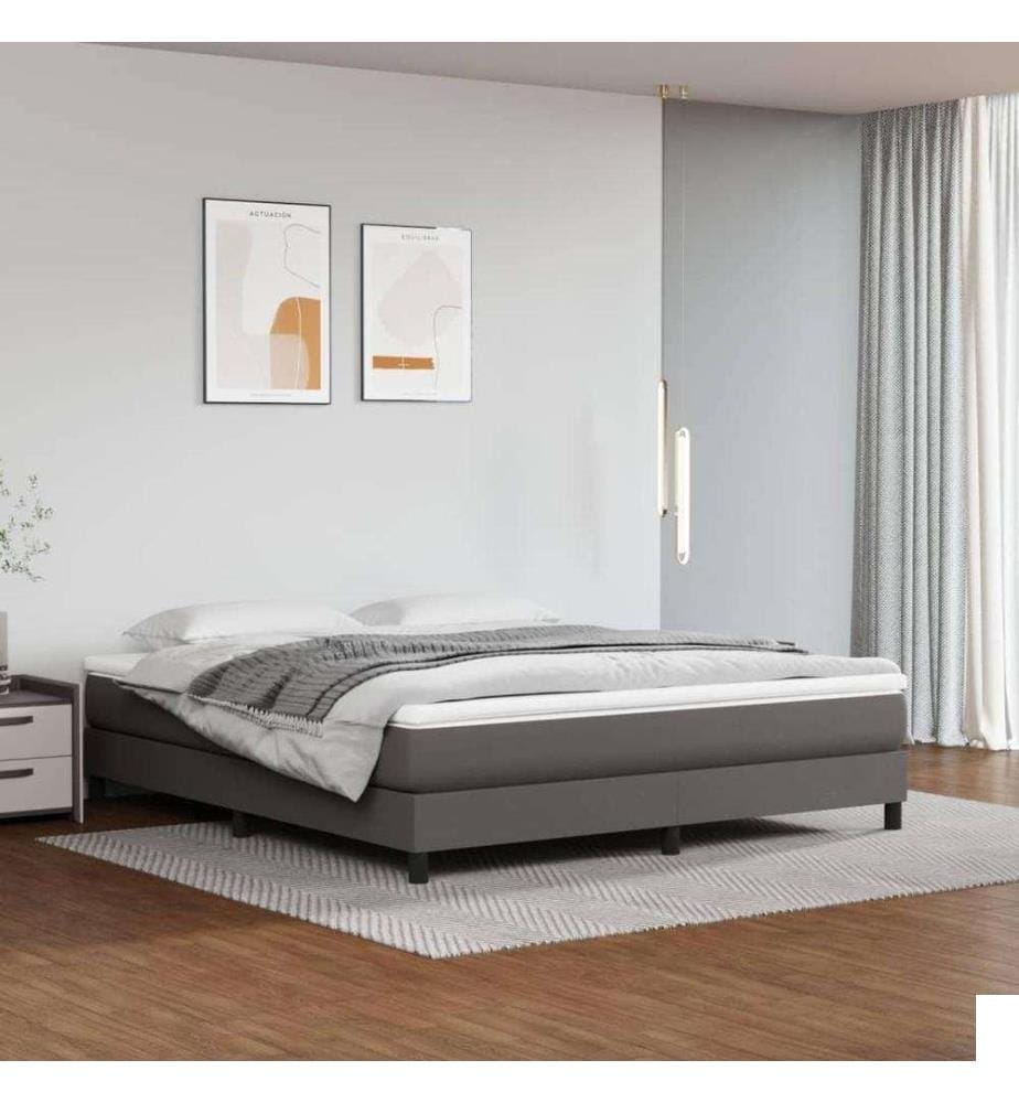 Lit à sommier tapissier avec matelas Gris 160x200 cm Similicuir