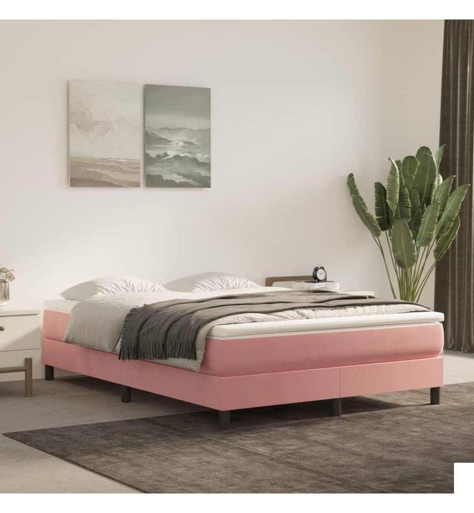 Lit à sommier tapissier avec matelas Rose 140x190 cm Velours