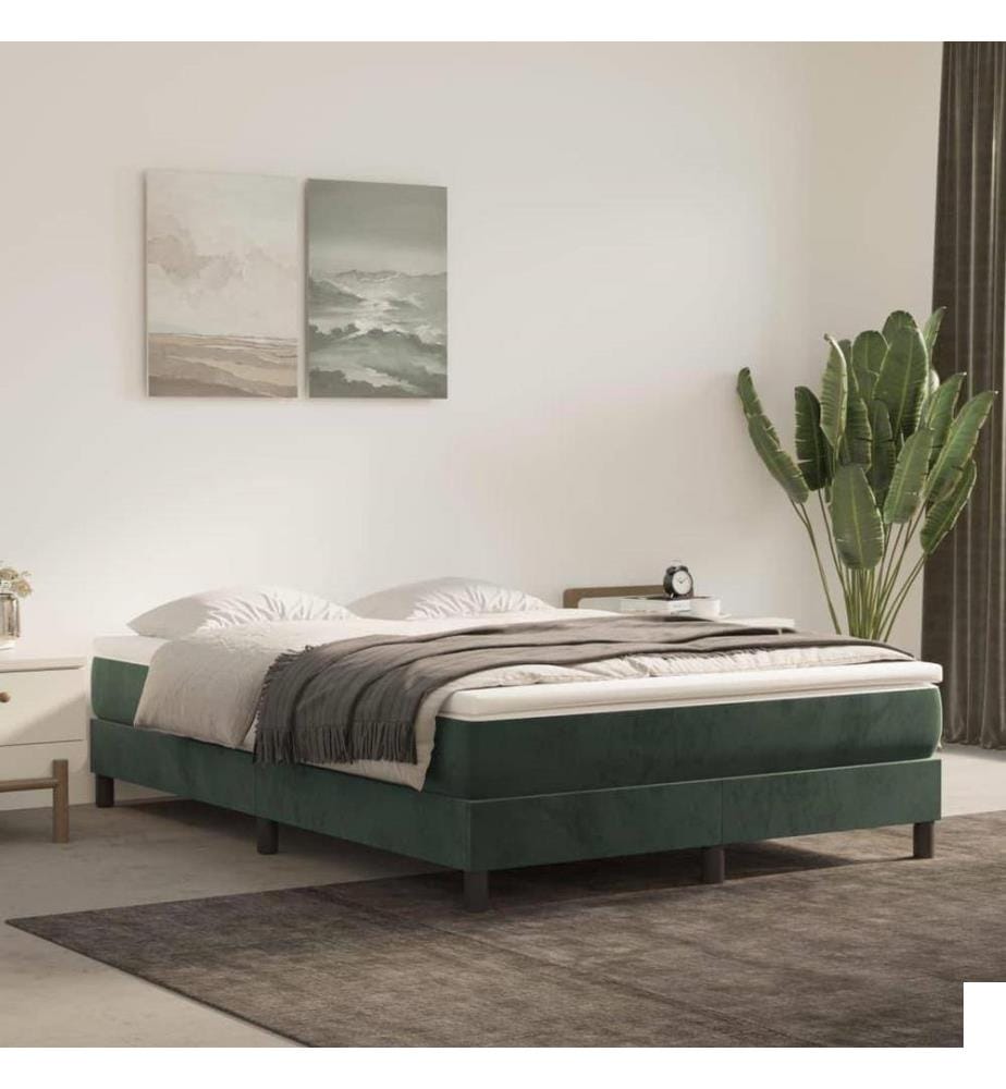 Lit à sommier tapissier et matelas Vert foncé 140x200cm Velours