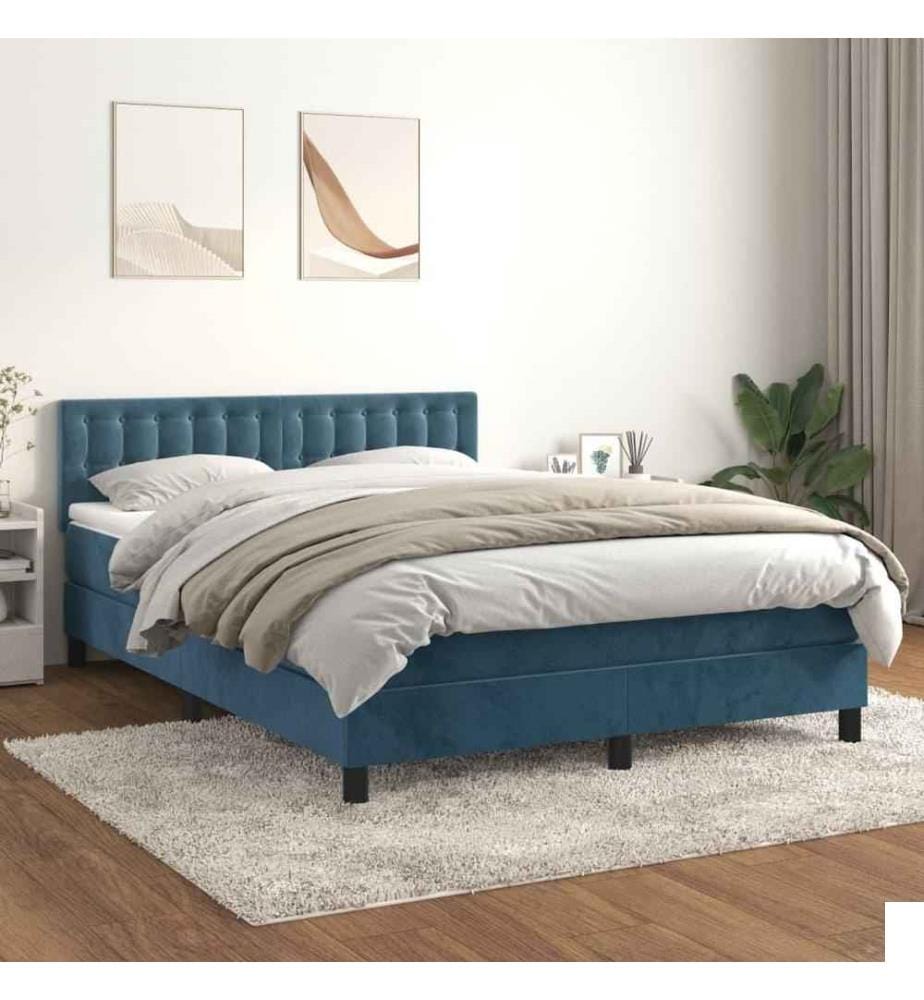 Lit à sommier tapissier et matelas Bleu foncé 140x190cm Velours