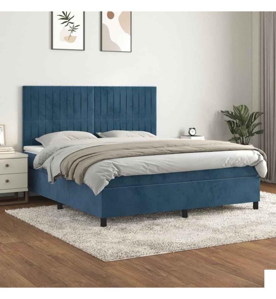 Lit à sommier tapissier et matelas Bleu foncé 180x200cm Velours
