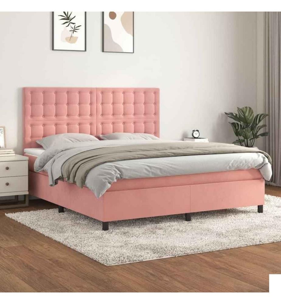 Lit à sommier tapissier avec matelas Rose 160x200 cm Velours
