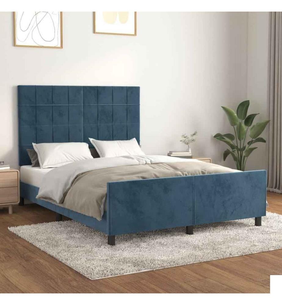 Cadre de lit avec tête de lit Bleu foncé 140x190 cm Velours