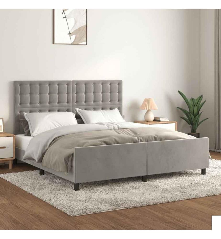 Cadre de lit avec tête de lit Gris clair 160x200 cm Velours