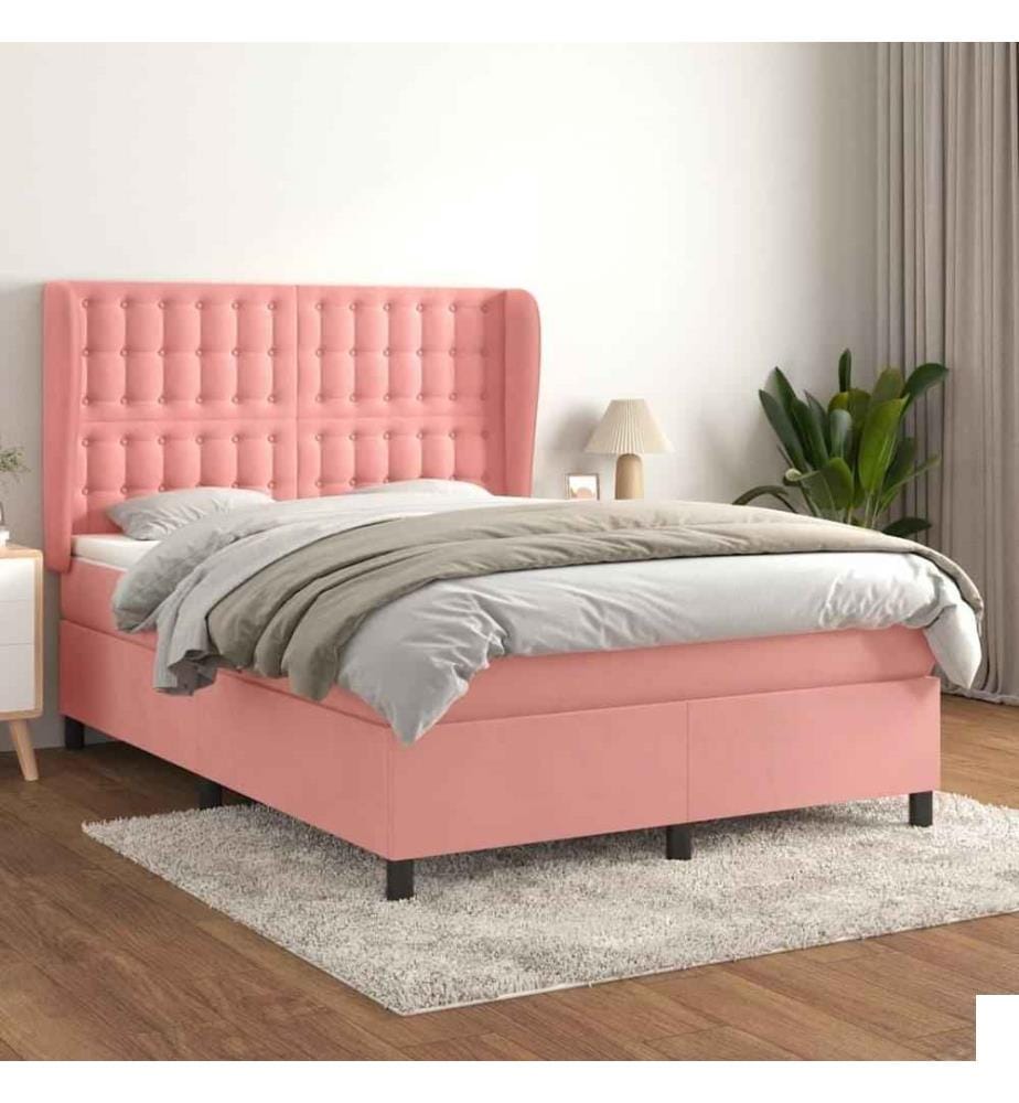 Lit à sommier tapissier avec matelas Rose 140x200 cm Velours