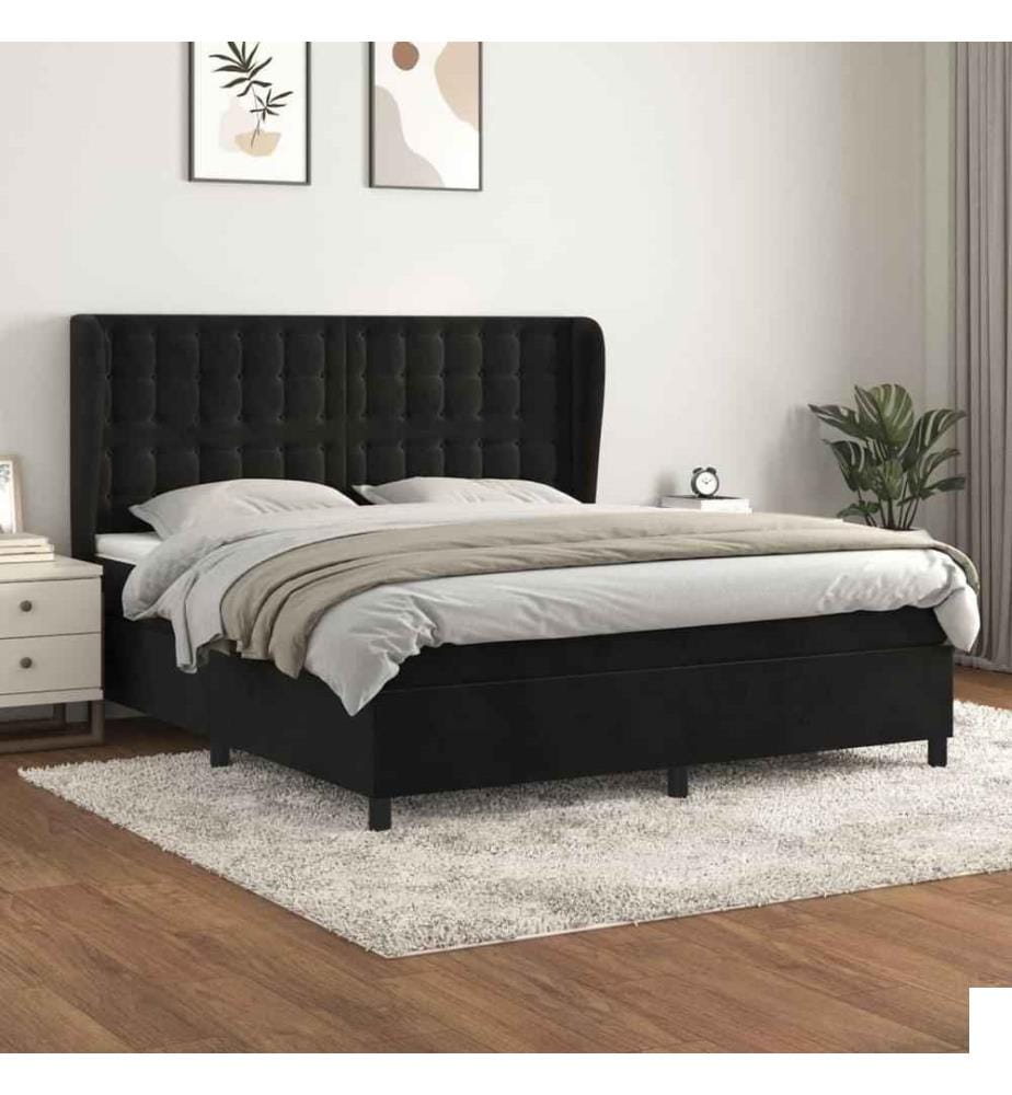 Lit à sommier tapissier et matelas Noir 160x200 cm Velours