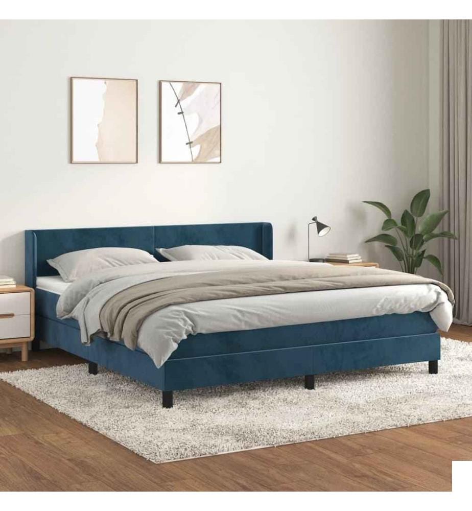 Lit à sommier tapissier et matelas Bleu foncé 180x200cm Velours