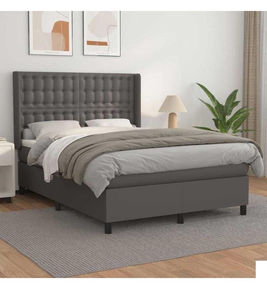 Lit à sommier tapissier avec matelas Gris 140x190 cm Similicuir