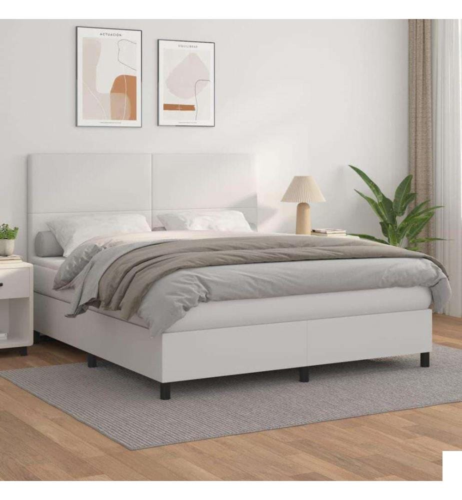 Lit à sommier tapissier avec matelas Blanc 180x200cm Similicuir