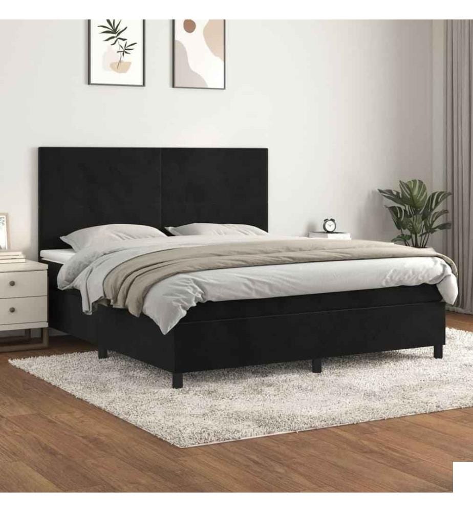 Lit à sommier tapissier avec matelas Noir 180x200 cm Velours